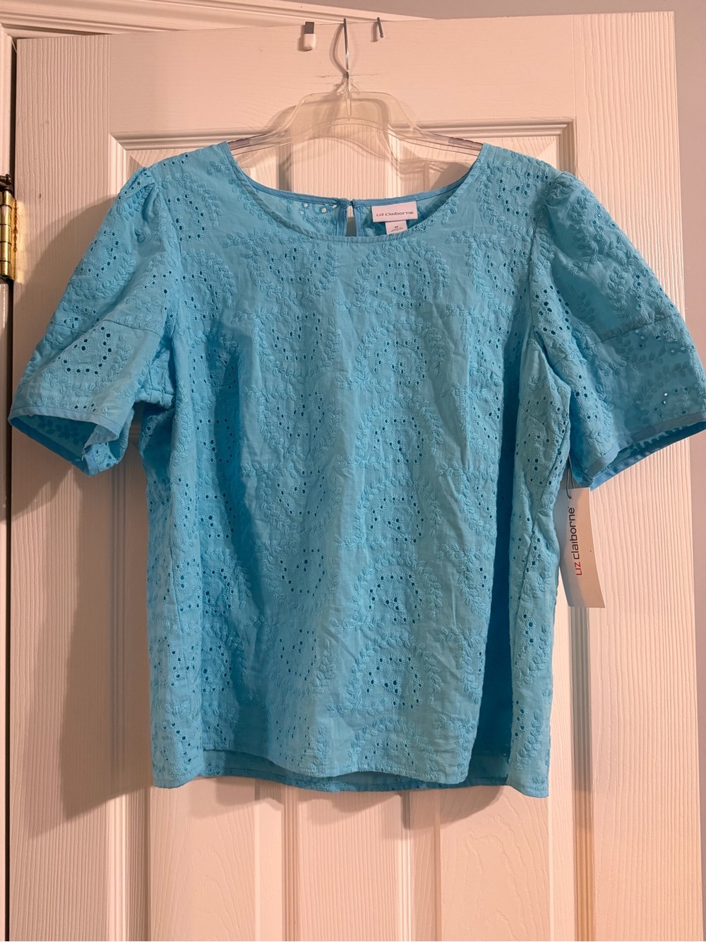 Liz Claiborne Women's Eyelet Short Sleeve Top - Turquoise